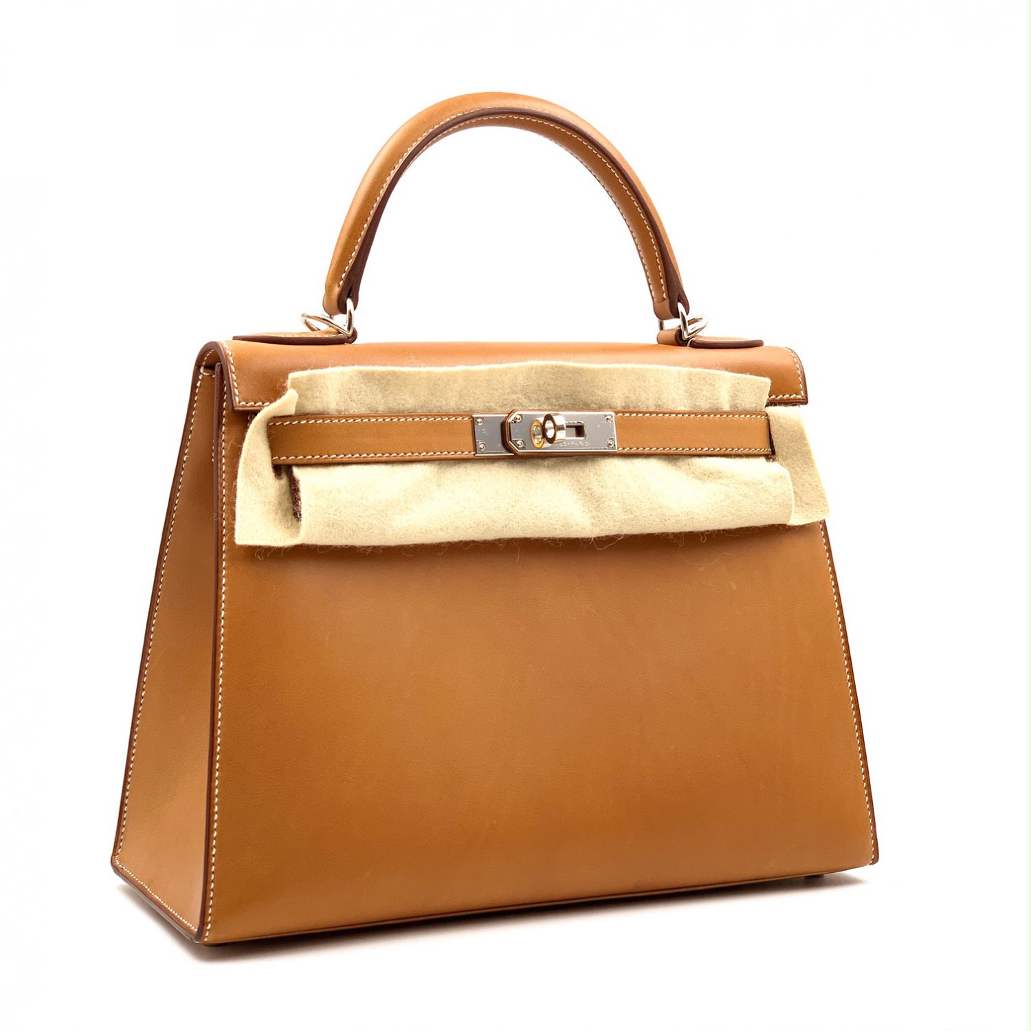 Hermes Kelly 28 Sellier Natural Barenia Palladium Hardware #C