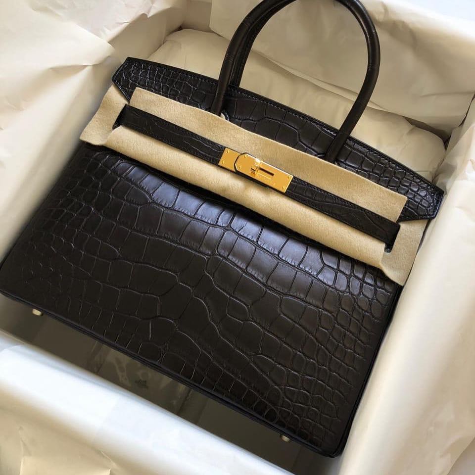 Hermes Birkin 30 Noir Black Alligator Mat Matte Gold Hardware #D ...