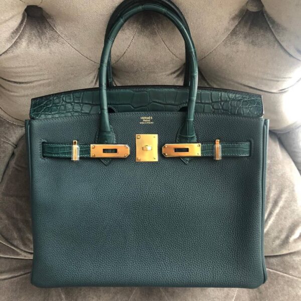 Hermes Birkin 30 Touch Vert Cypres Alligator Mat Matte/Togo Gold ...