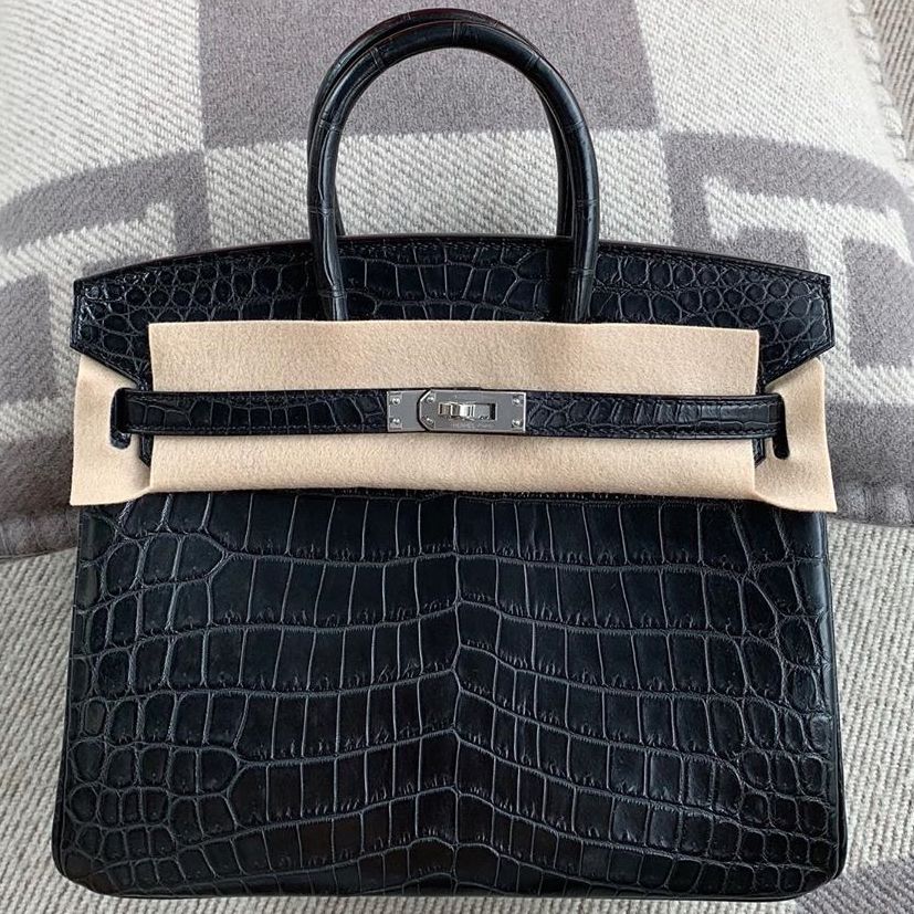 Hermes Birkin 25 Black Shiny Crocodile Palladium Hardware - Vendome Monte  Carlo