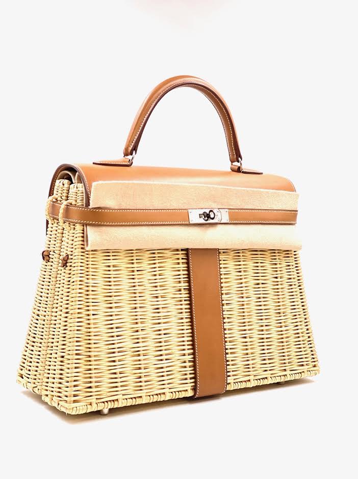 Hermes Kelly 35 Sellier Picnic Barenia Naturel Palladium Hardware