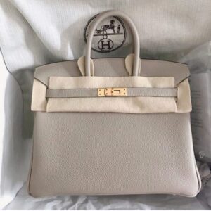 Hermes Kelly 25 Sellier Gris Tourterelle Niloticus Lisse Shiny Gold  Hardware #C - Vendome Monte Carlo