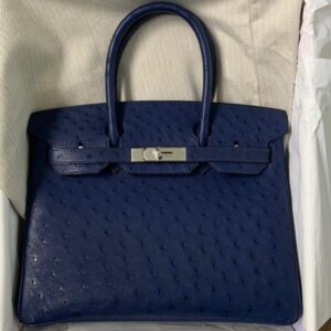 Hermes Kelly 20 Mini Sellier Bleu Iris Autruche (Ostrich) Gold Hardware #D  - Vendome Monte Carlo