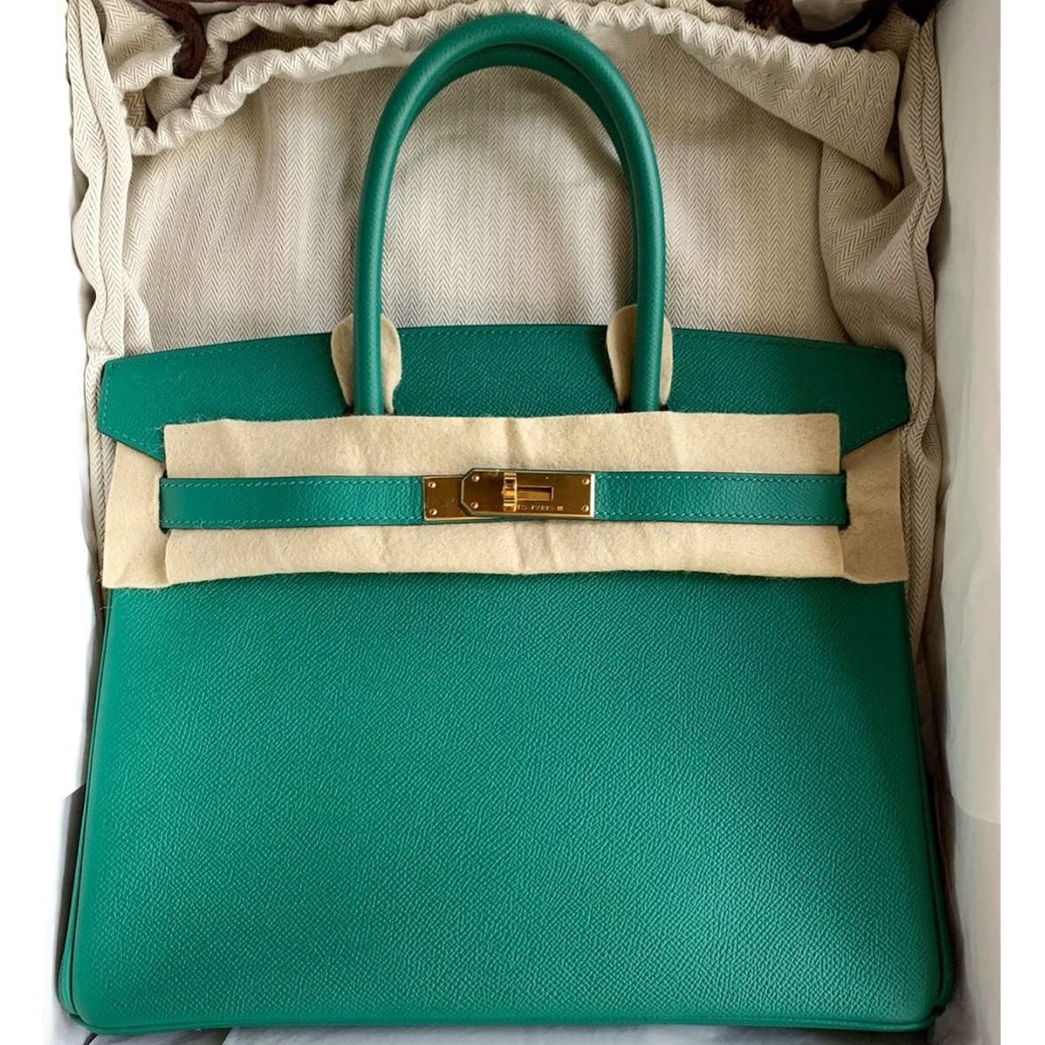 Hermes Special Order (HSS) Birkin 30 Vert Verone and Bleu Electric Epsom Brushed Gold Hardware Blue/Green Madison Avenue Couture