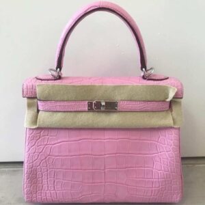 Hermes Kelly 25 Retourne Rose Bubblegum Pink Alligator Mat Matte