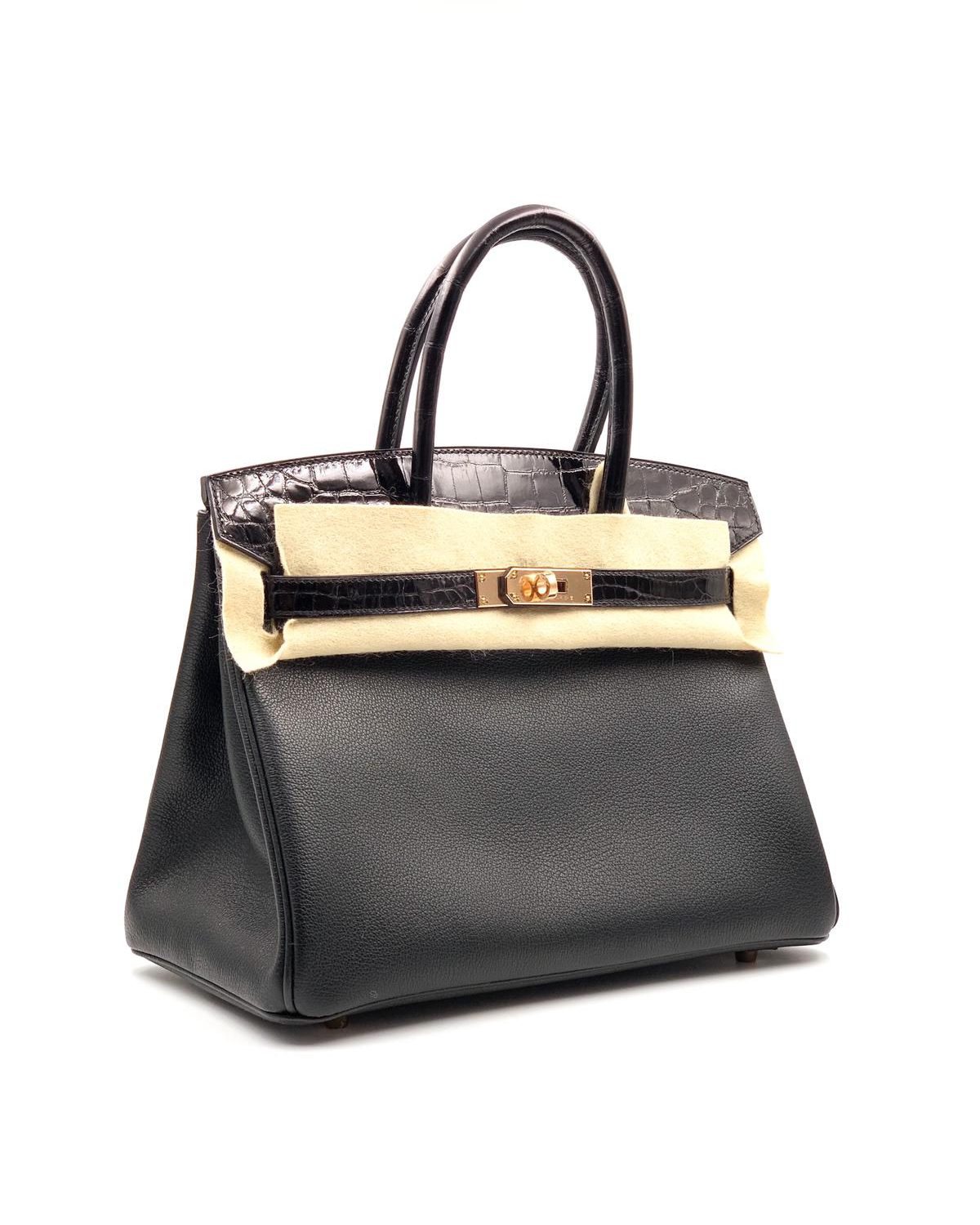 Hermes Birkin 25 Black Shiny Niloticus Gold Hardware - Vendome Monte Carlo