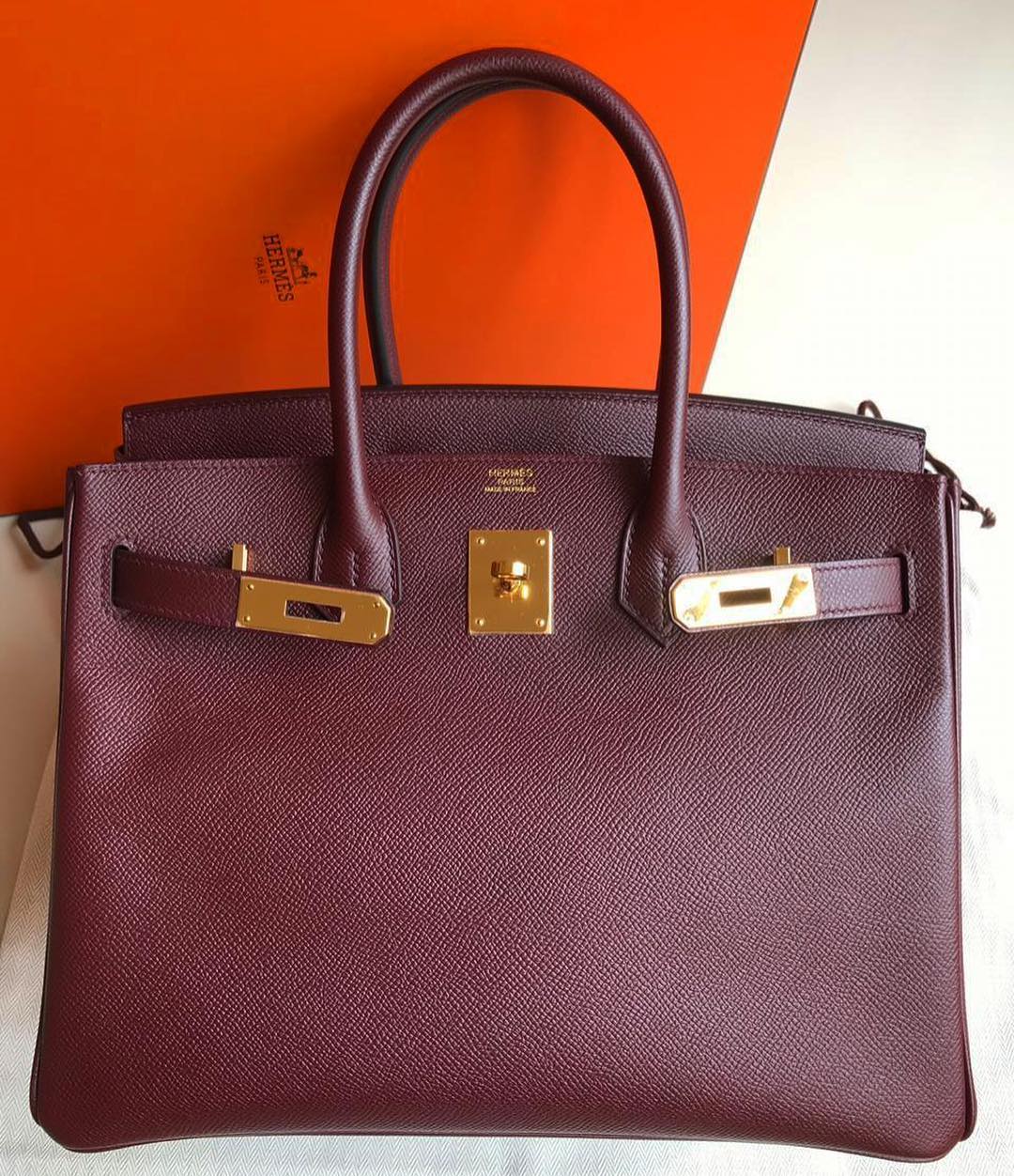 Hermes Birkin 30 Bordeaux Epsom Gold 