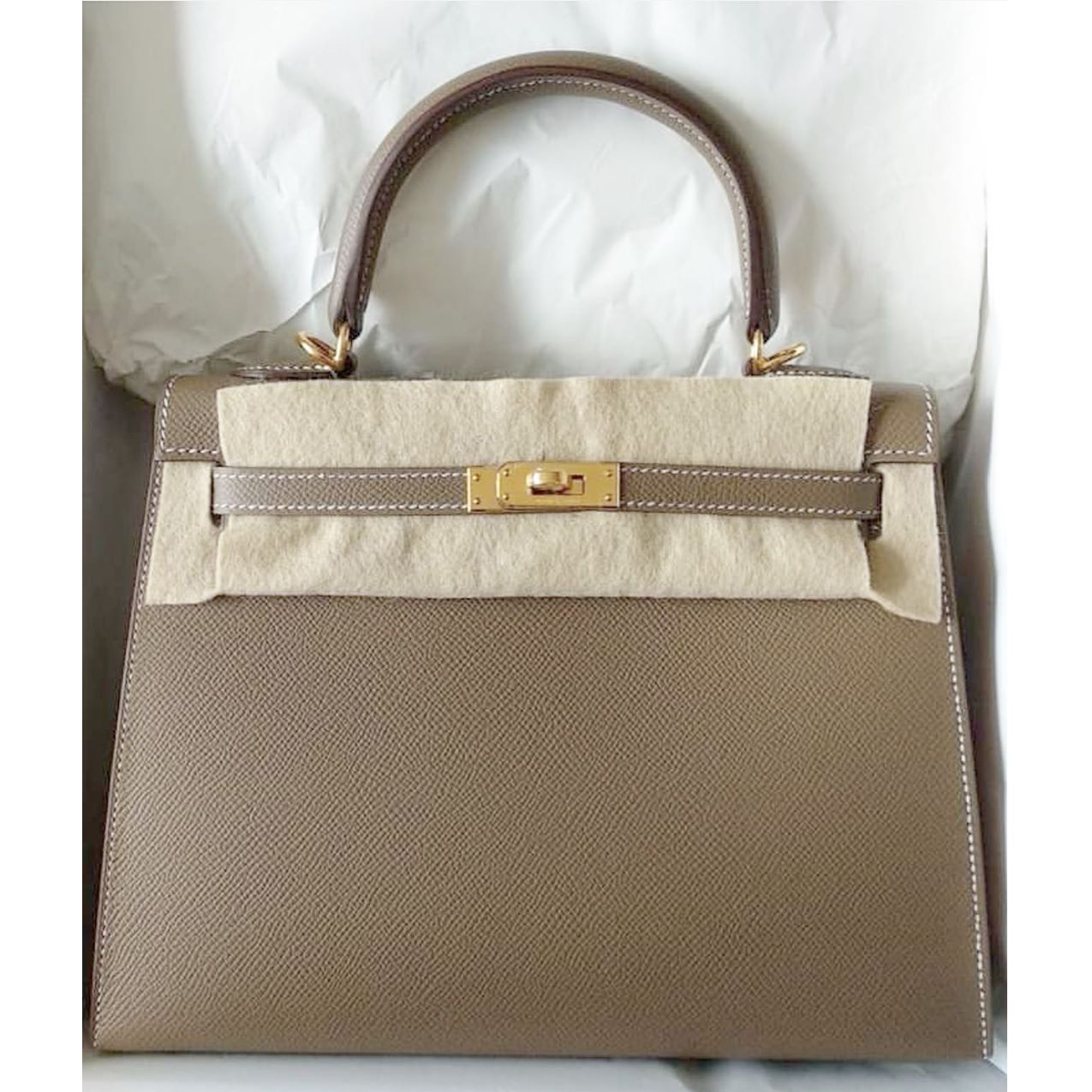 Hermes Kelly 25 Sellier Etoupe Epsom Gold Hardware #D - Vendome