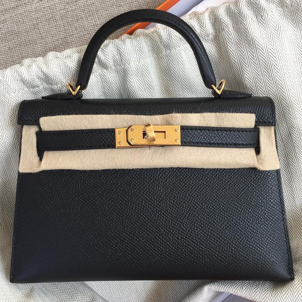 Hermes Kelly 20 Mini Sellier Noir Black 