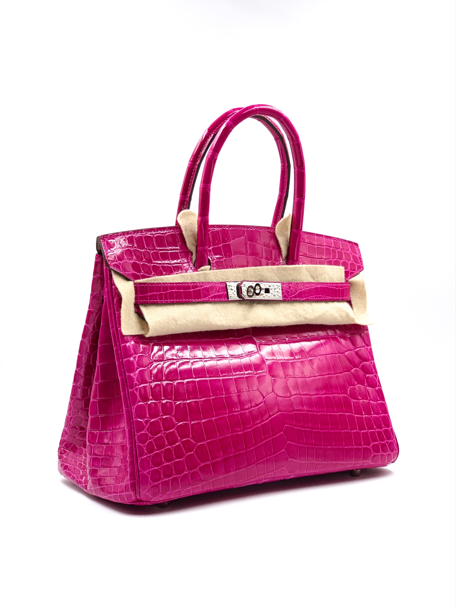 Hermes Rose Scheherazade Hot Pink GHW Crocodile Birkin 30 Handbag