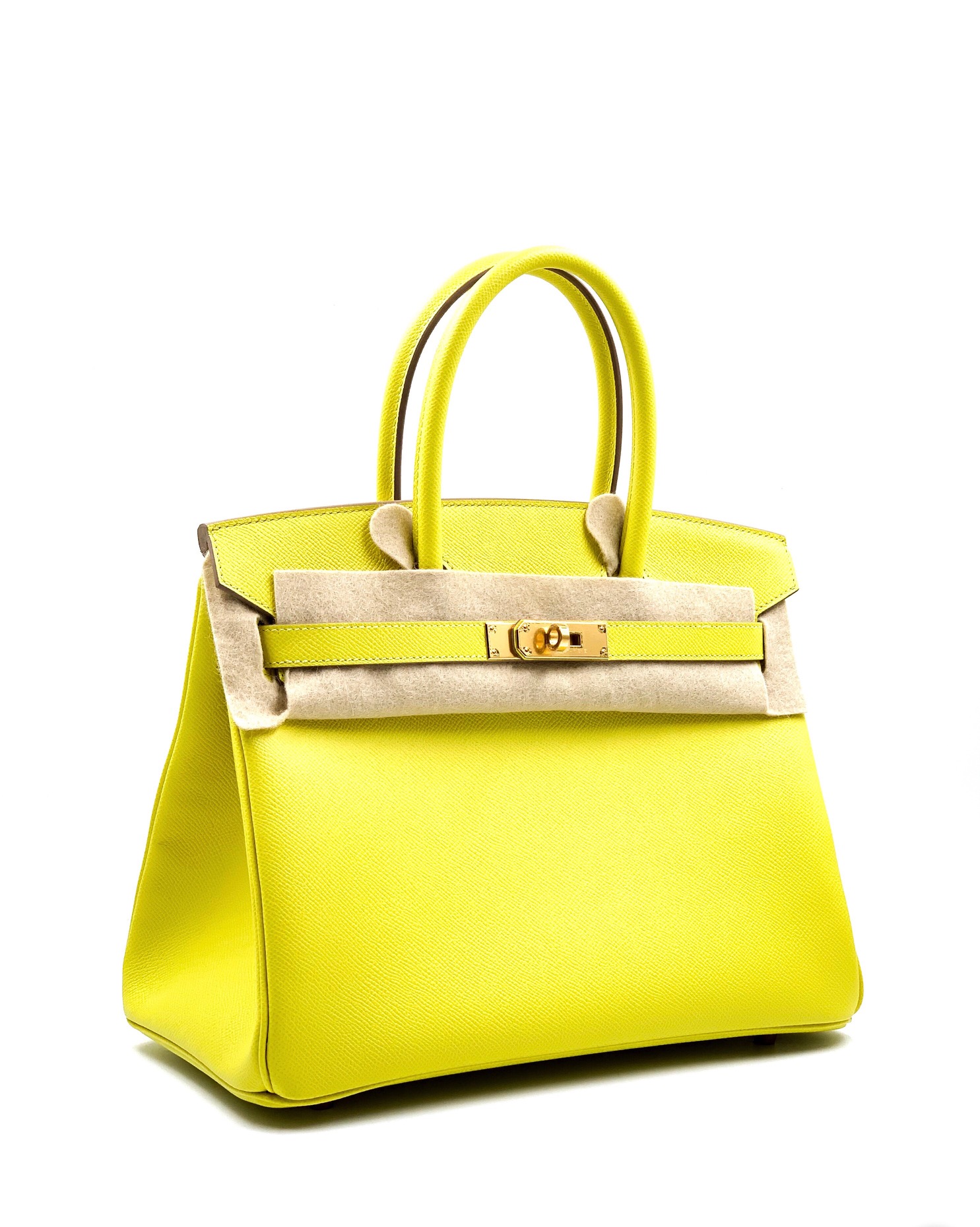 Hermes Birkin 30 Special Order Black Lime Yellow Chèvre Brushed Gold  Hardware