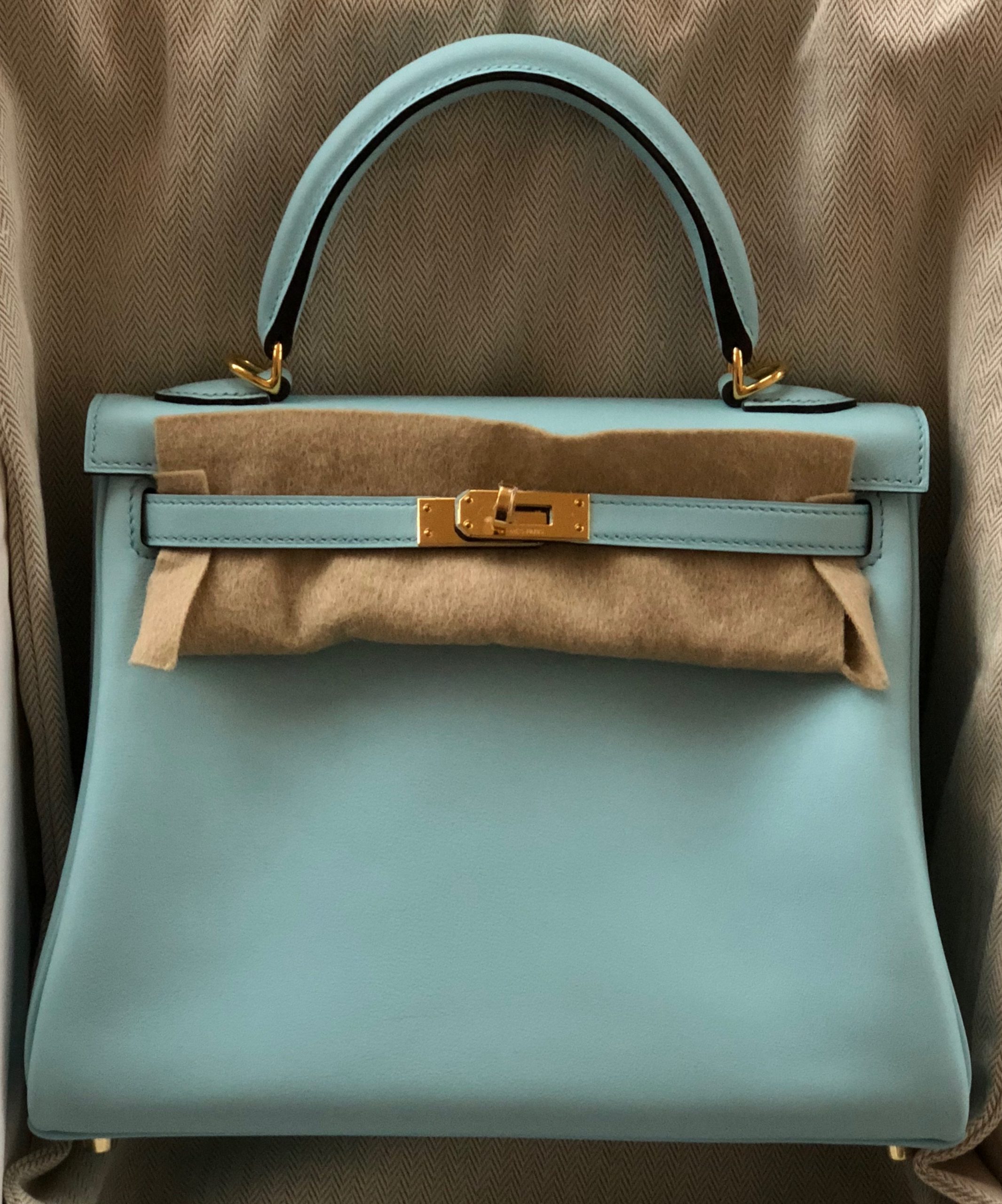 Hermes Kelly 25 Retourne Bleu Zéphyr Swift Gold Hardware - Vendome