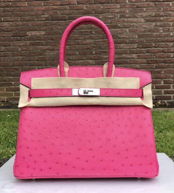 Birkin Touch 25 Ostrich Rose Tyrien / Rouge Vif