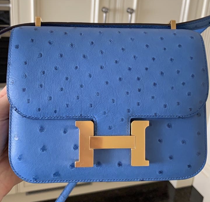 Hermes Constance 18 Mini Bleuet Ostrich Gold Hardware - Vendome Monte Carlo