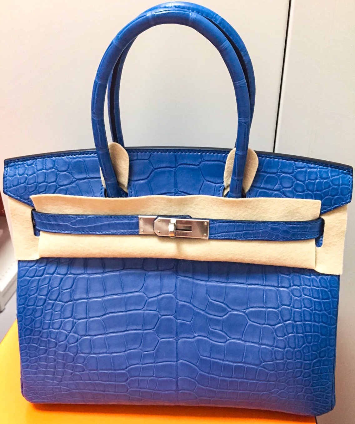 Pre-owned Hermes Birkin 30 Bleu Mykonos Matte Alligator Palladium Hard –  Madison Avenue Couture