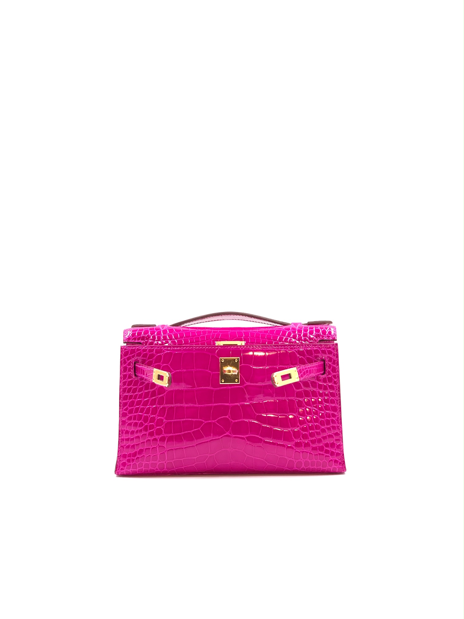 Hermès Rose Extreme Mini Kelly Pochette of Shiny Mississippiensis