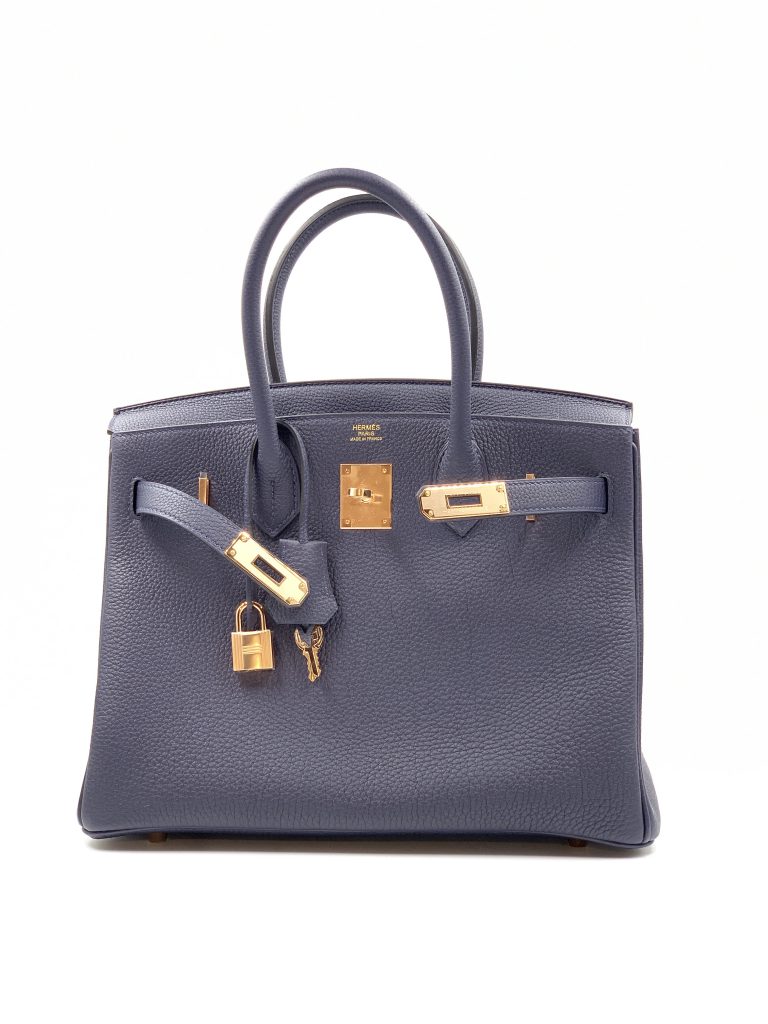 Hermes Navy Blue Nuit Togo 30cm Birkin Gold Hardware Bleu Nuit