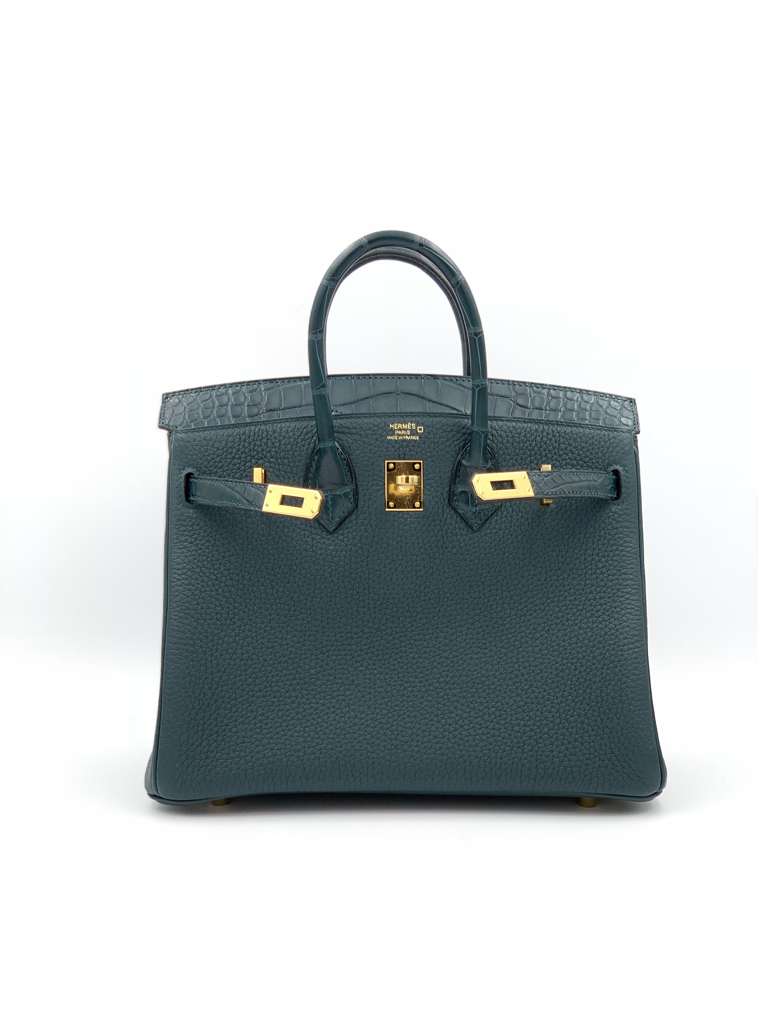 Hermes Birkin 25 Vert Cypress Matte Alligator and Togo Touch Gold Hardware