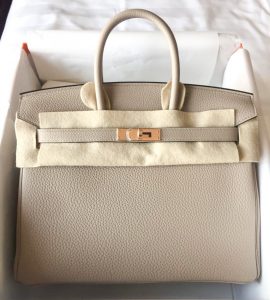 FWRD Renew Hermes Kelly 25 Togo Handbag in Gris Pale