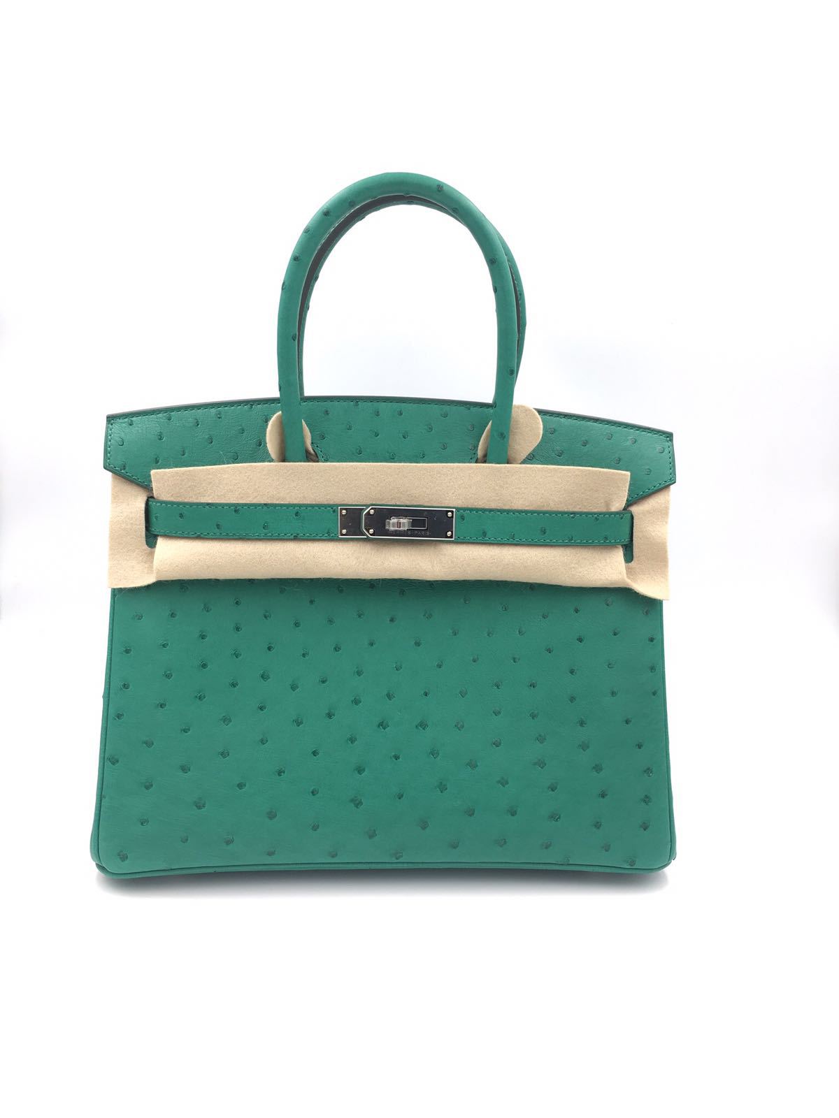 Hermes Birkin 30 Vert Vertigo Autruche (Ostrich) Palladium Hardware -  Vendome Monte Carlo