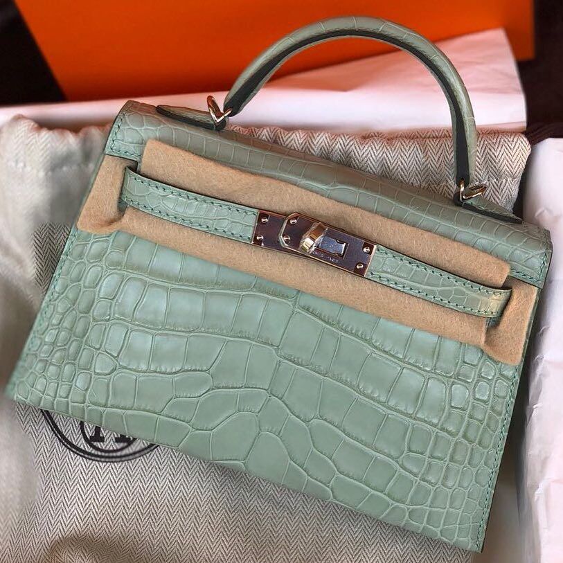 Hermes Kelly 20 Mini Sellier Vert d'Eau Alligator Mat (Matte) Palladium  Hardware #C - Vendome Monte Carlo