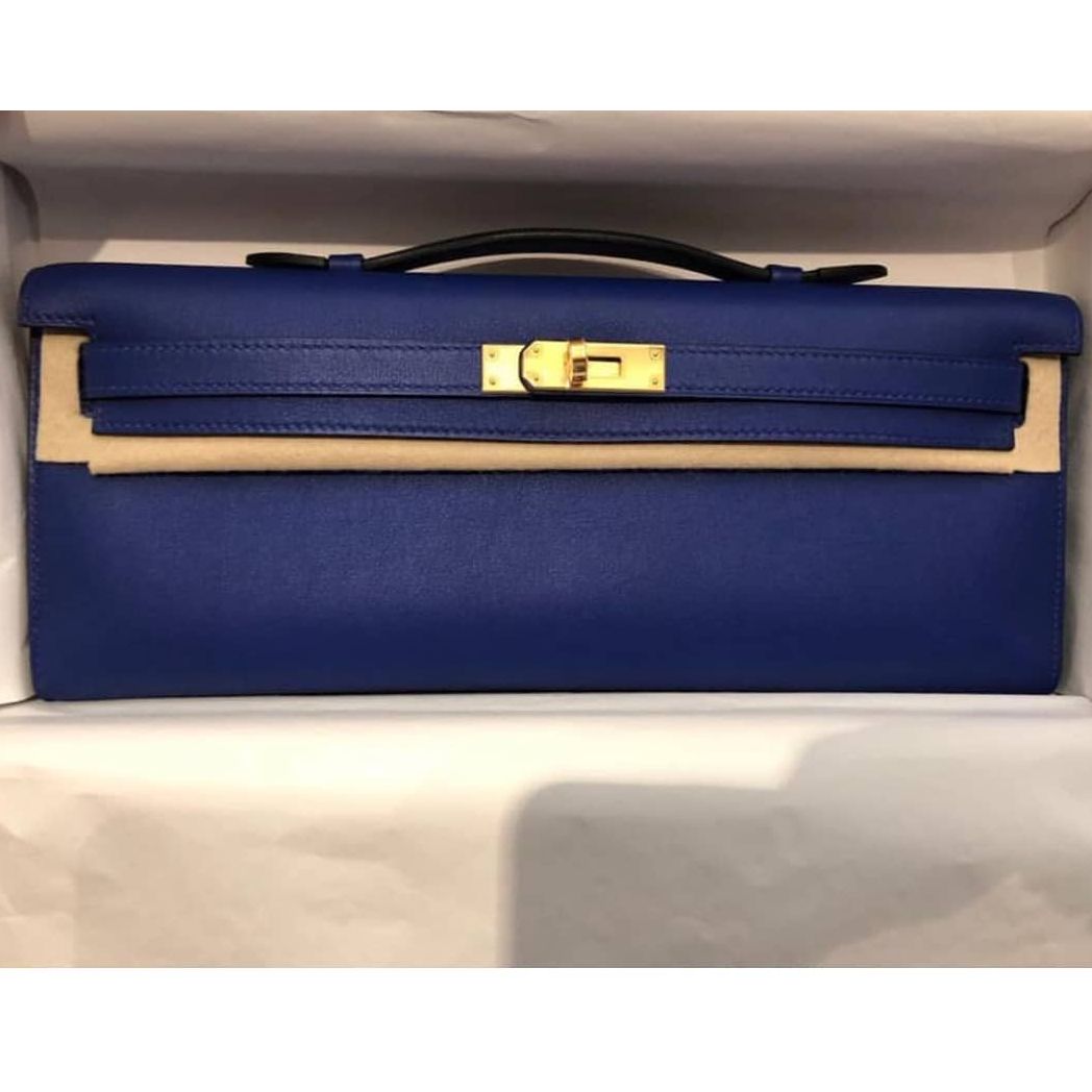 Hermes Kelly Cut Bleu Saphir Swift Gold Hardware C Vendome Monte Carlo