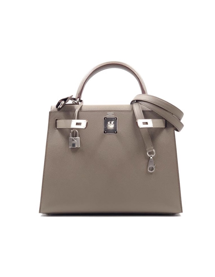 Hermes Kelly 25 Sellier Etain Epsom Palladium Hardware #D