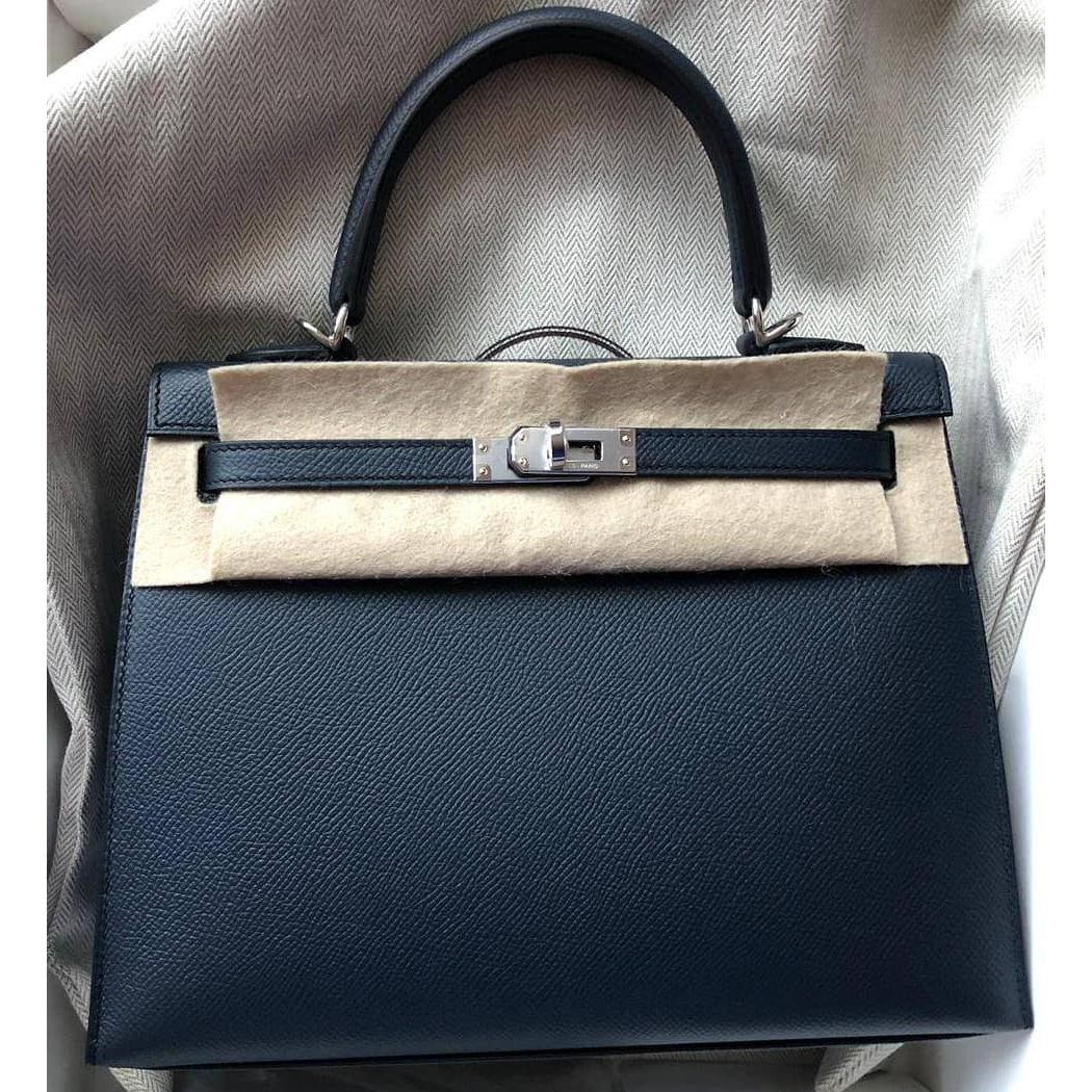Hermes Kelly 25 Sellier Bleu Indigo Epsom Palladium Hardware C Vendome Monte Carlo