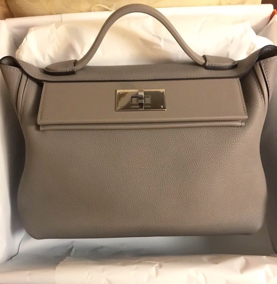 Hermes Gris Tourterelle Evelyne PM Messenger Leather Messenger Bag