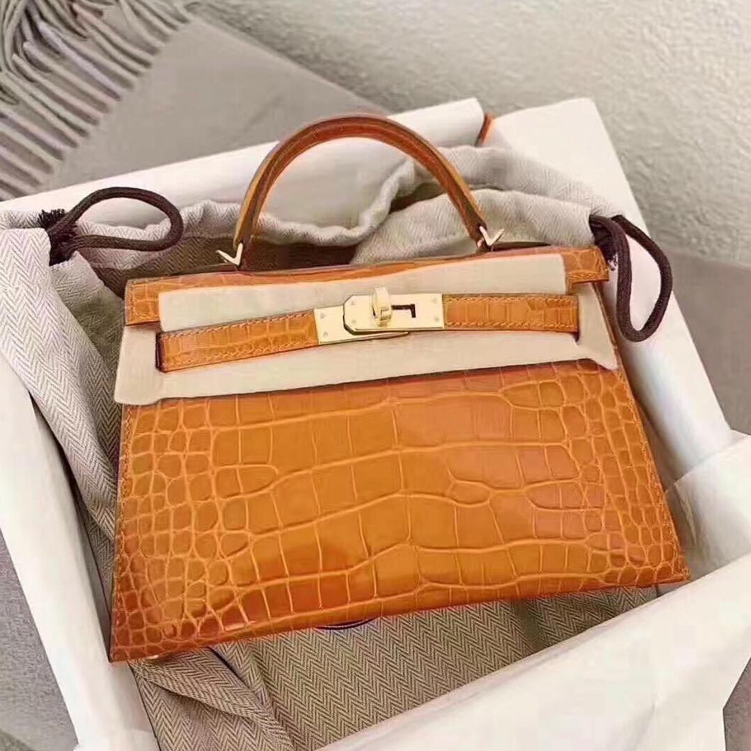 Hermes Shiny Orange Alligator Micro Mini Constance