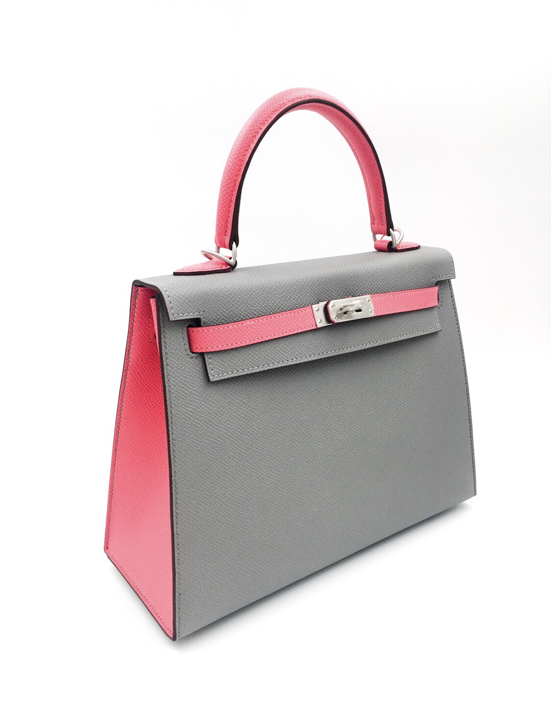 Hermès Kelly 25 Sellier Chalk Craie & Seagull Grey Gris Mouette Epsom with  Palladium Hardware