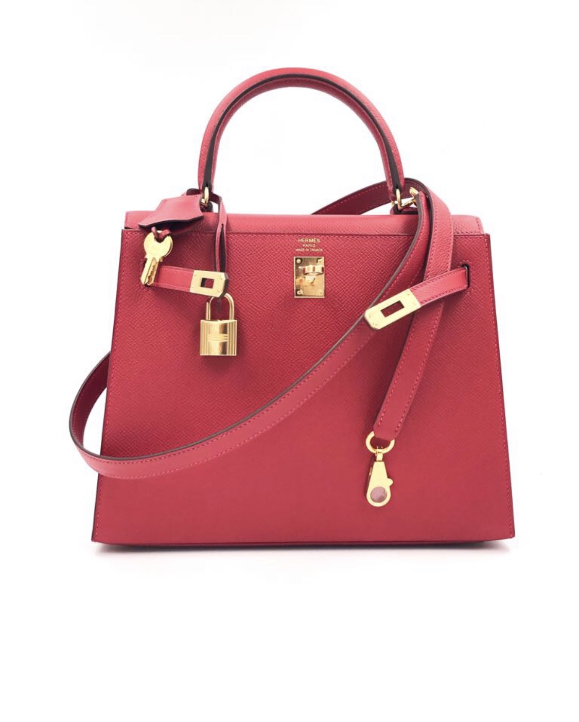 Pre-owned Hermes Kelly Sellier 25 Rouge Casaque Epsom Gold