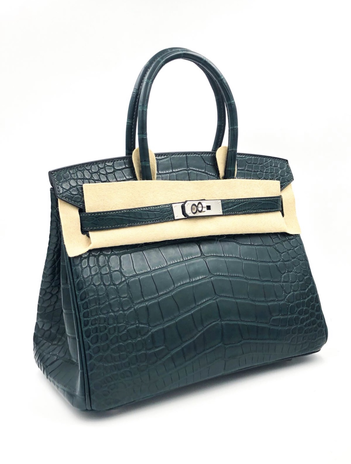 Hermes Birkin 30 Vert Fonce Matte Porosus Crocodile Gold Hardware