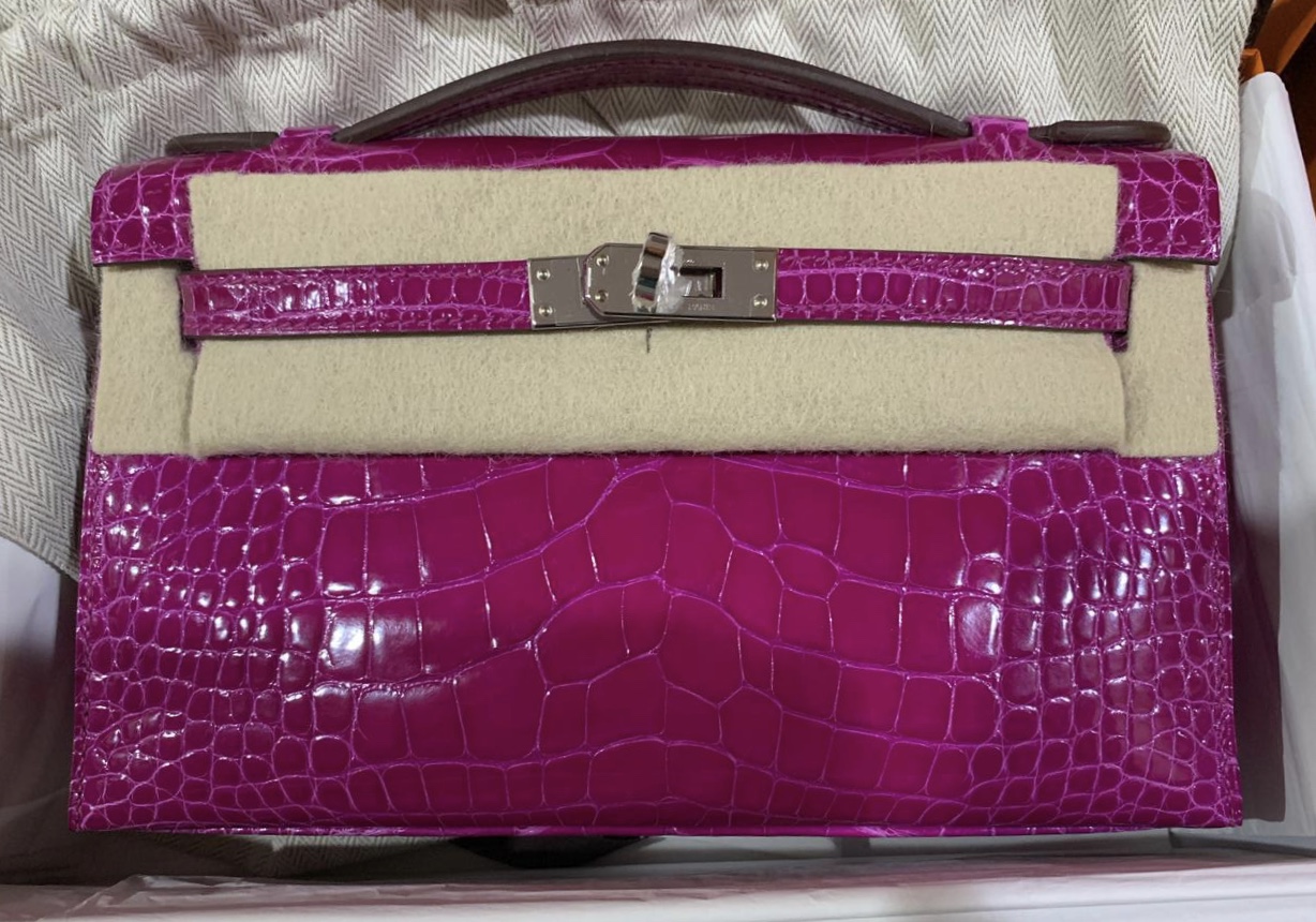 Hermès Pochette Kelly Rose Scheherazade Alligator Lisse with