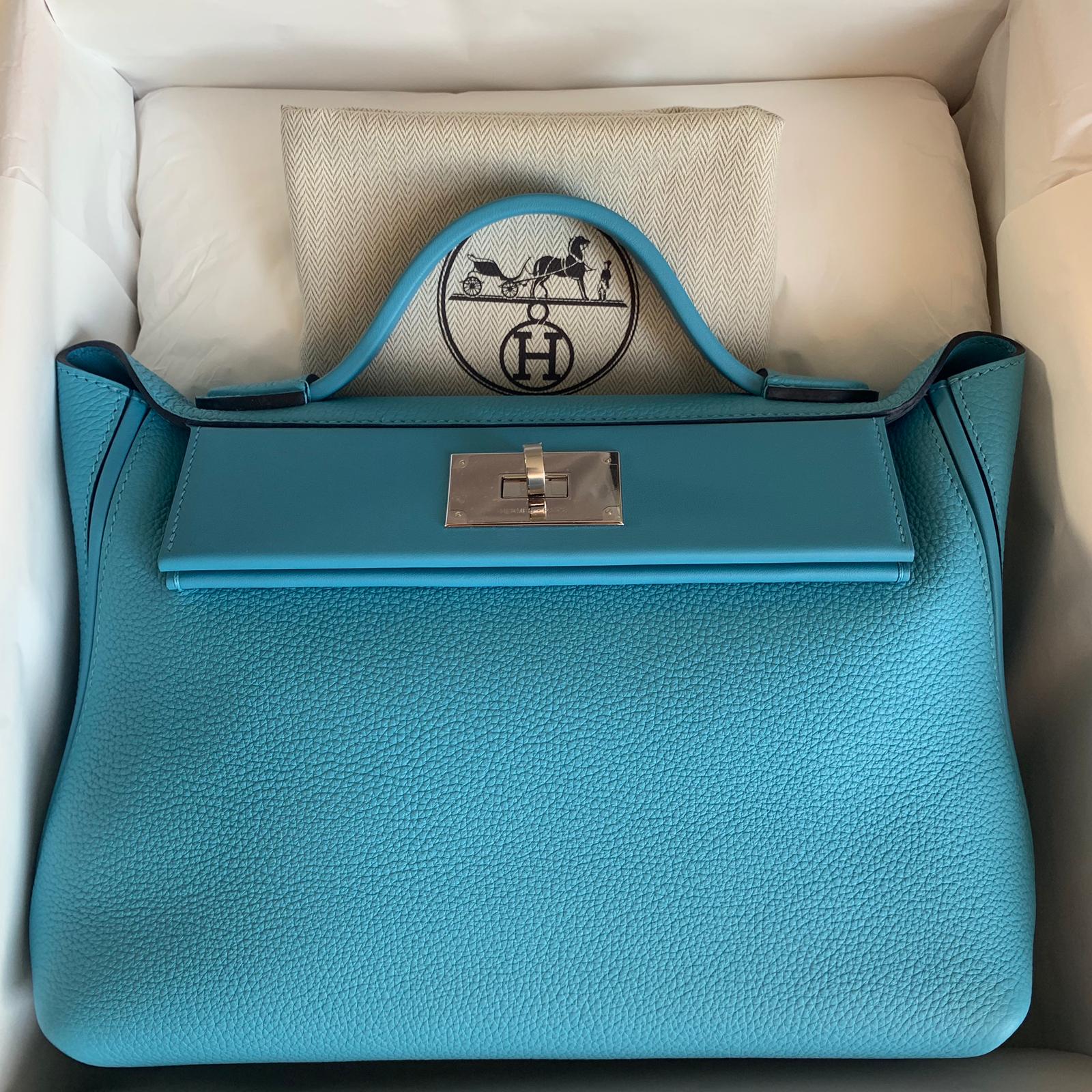 Hermes Mini 24/24 Bag Bleu Royal Evercolor and Swift Palladium Hardware