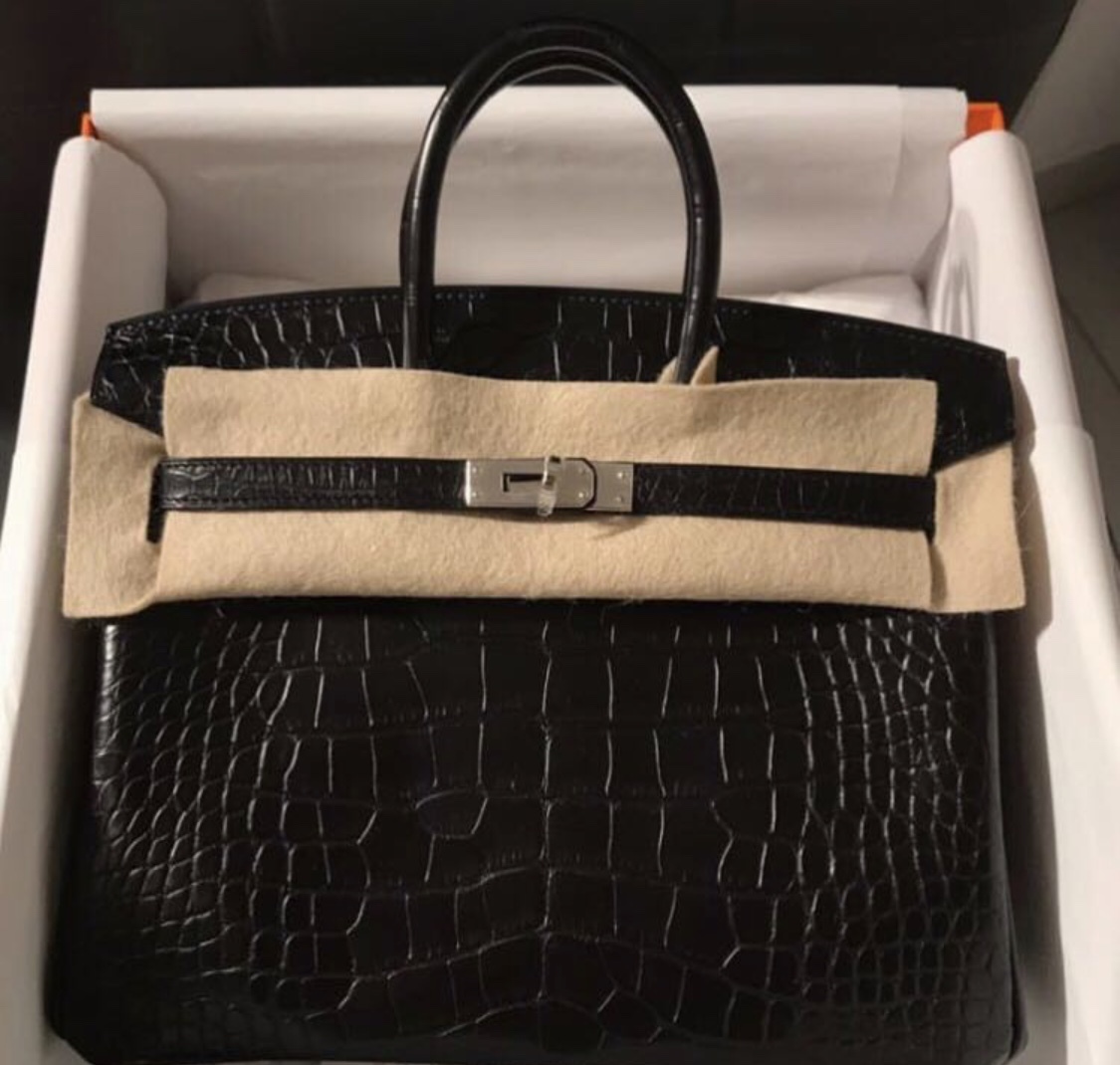 Hermes Birkin 25 Noir Black Alligator Mat Matte Palladium Hardware