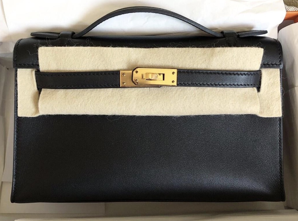 Hermes Kelly Pochette Noir Black Swift 