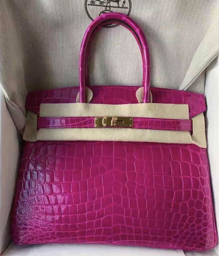 Hermes Kelly 25 Sellier Rose Scheherazade Alligator Lisse Shiny Gold  Hardware #C - Vendome Monte Carlo