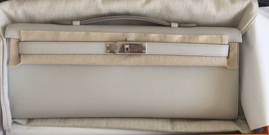 Hermes Kelly 31cm Gris Perle Cut Pochette Swift PHW