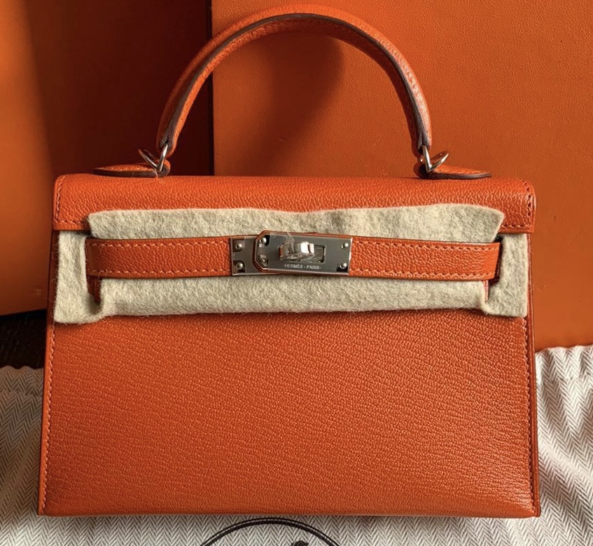 Hermes Kelly 20 Mini Sellier Feu/Rose Eglantine Chèvre Mysore