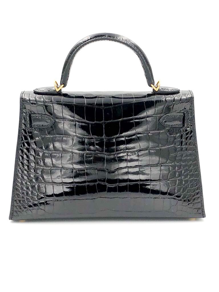 Hermes Kelly 20 Black Alligator Mini Sellier Gold Hardware Limited