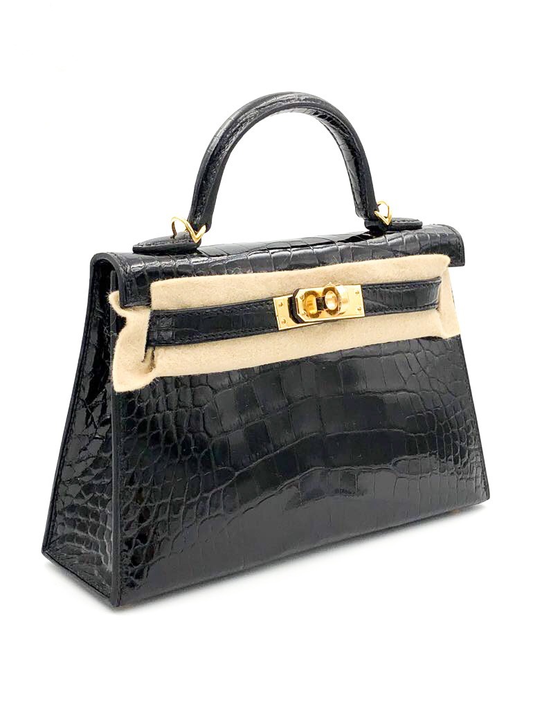 hermes kelly 20 mini sellier black alligator gold hardware