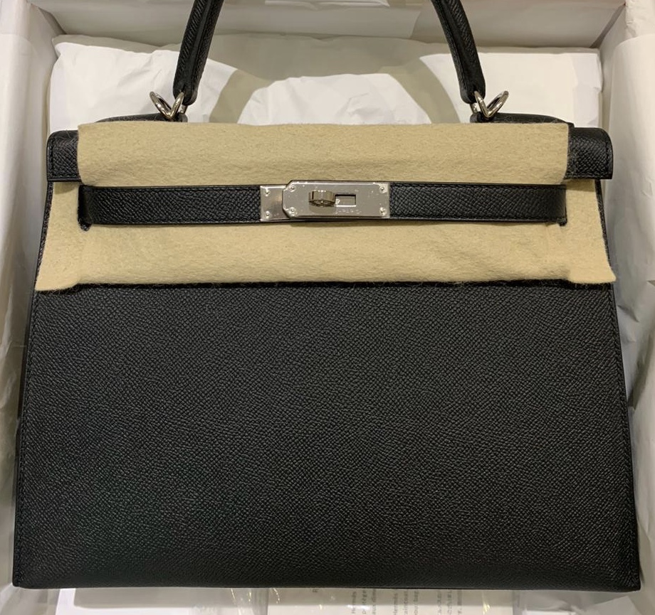 Hermes Kelly 28 Sellier Noir Black Epsom Palladium Hardware Vendome Monte Carlo