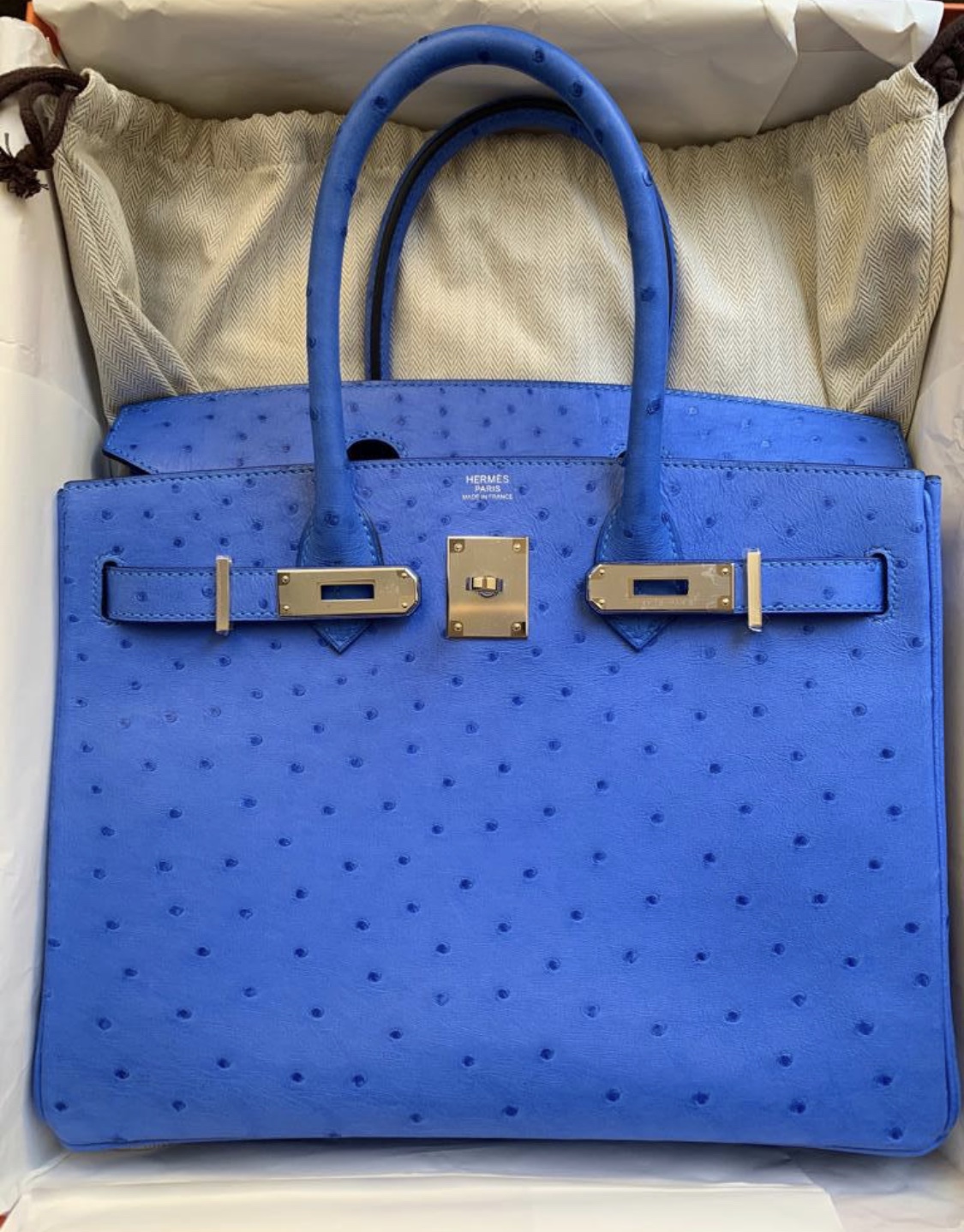 Hermes Birkin 30 Bleuet Autruche (Ostrich) Gold Hardware #D - Vendome Monte  Carlo