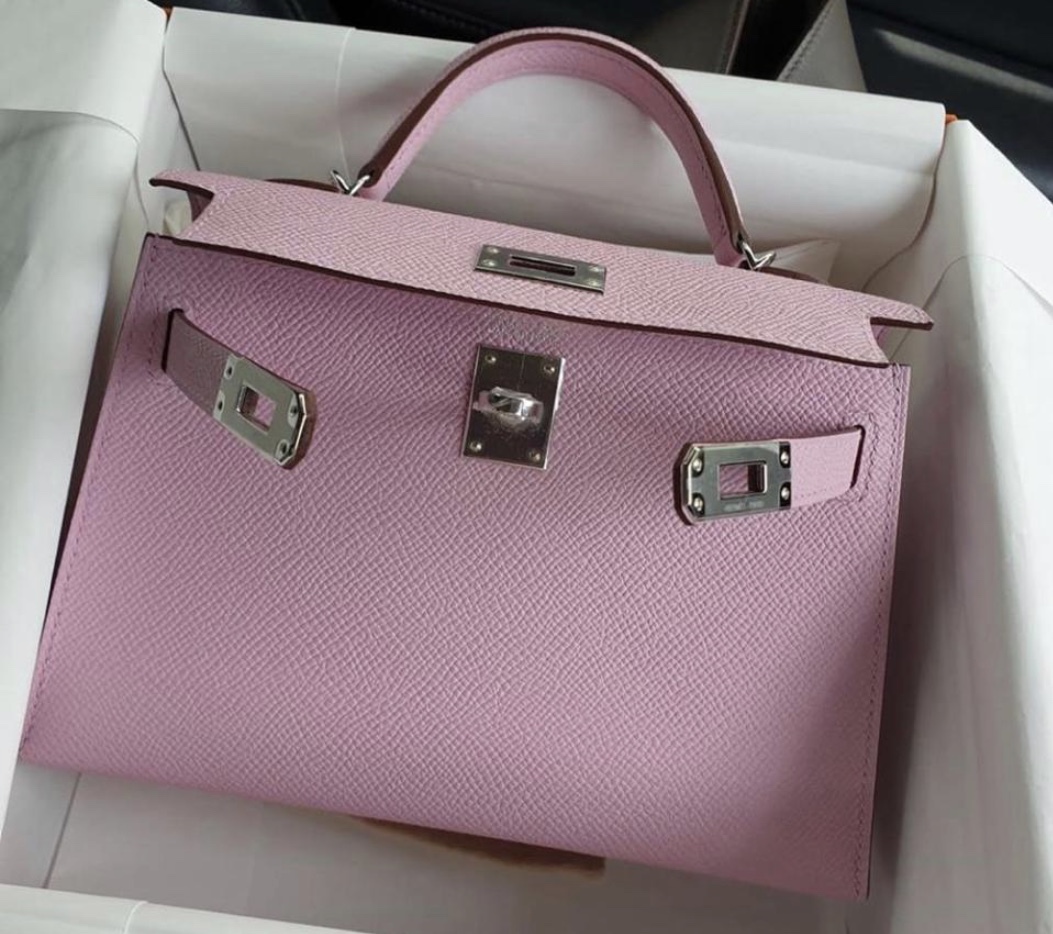 Hermes Kelly 20 Mini Sellier Mauve Sylvestre Epsom Palladium