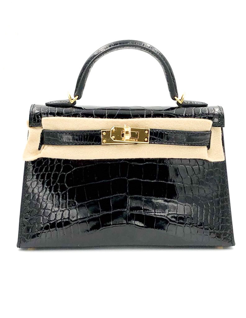 hermes mini kelly black croc