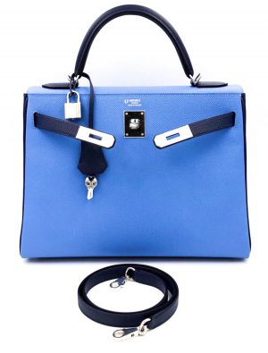 Hermes Kelly 25 Sellier Bleu Brume Epsom Palladium Hardware - Vendome Monte  Carlo