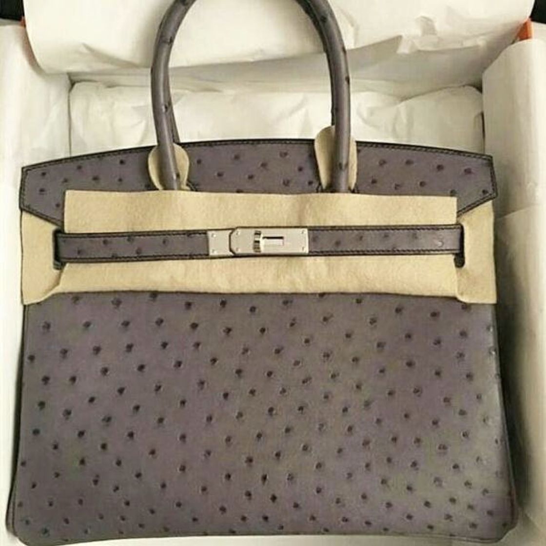 Hermes Birkin 30 Gris Agate Ostrich Gold Hardware - Vendome Monte