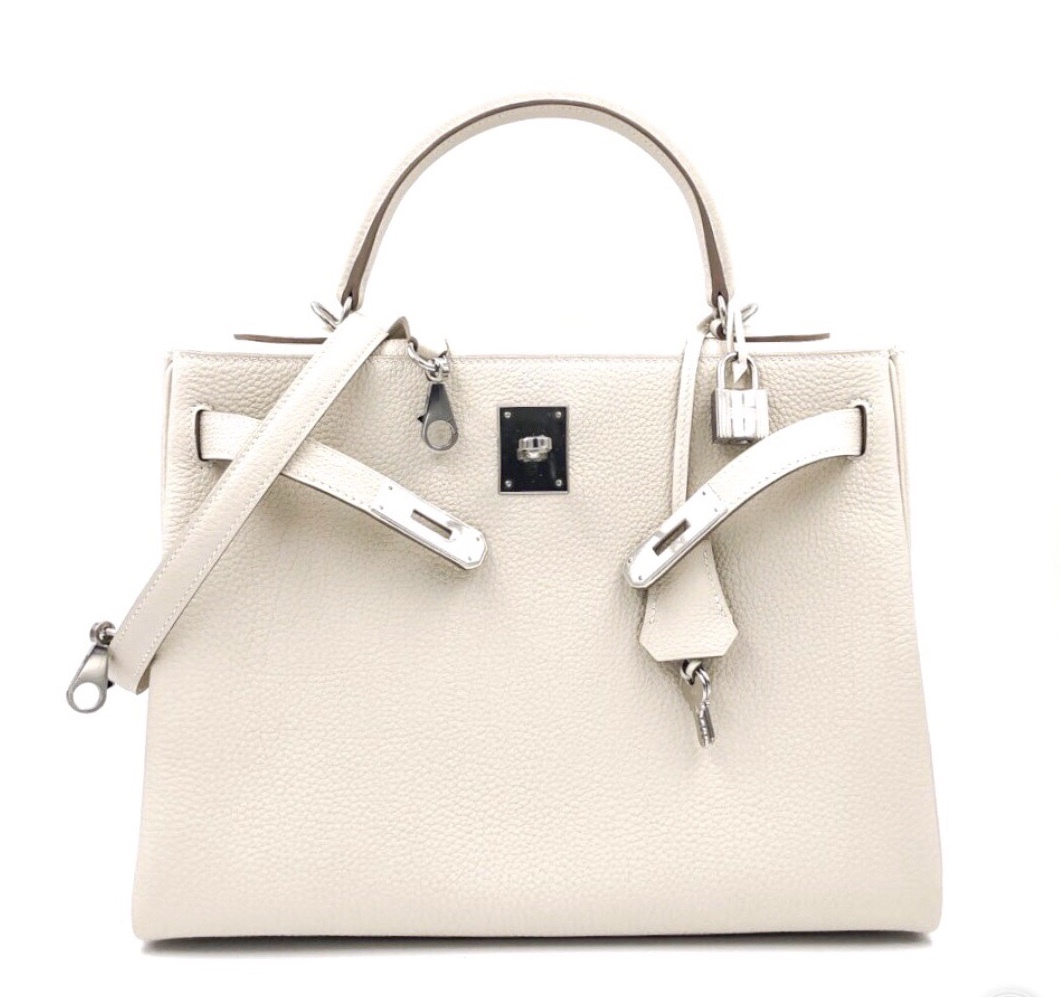 Hermes Kelly 32 Retourné Craie Togo Palladium Hardware #X