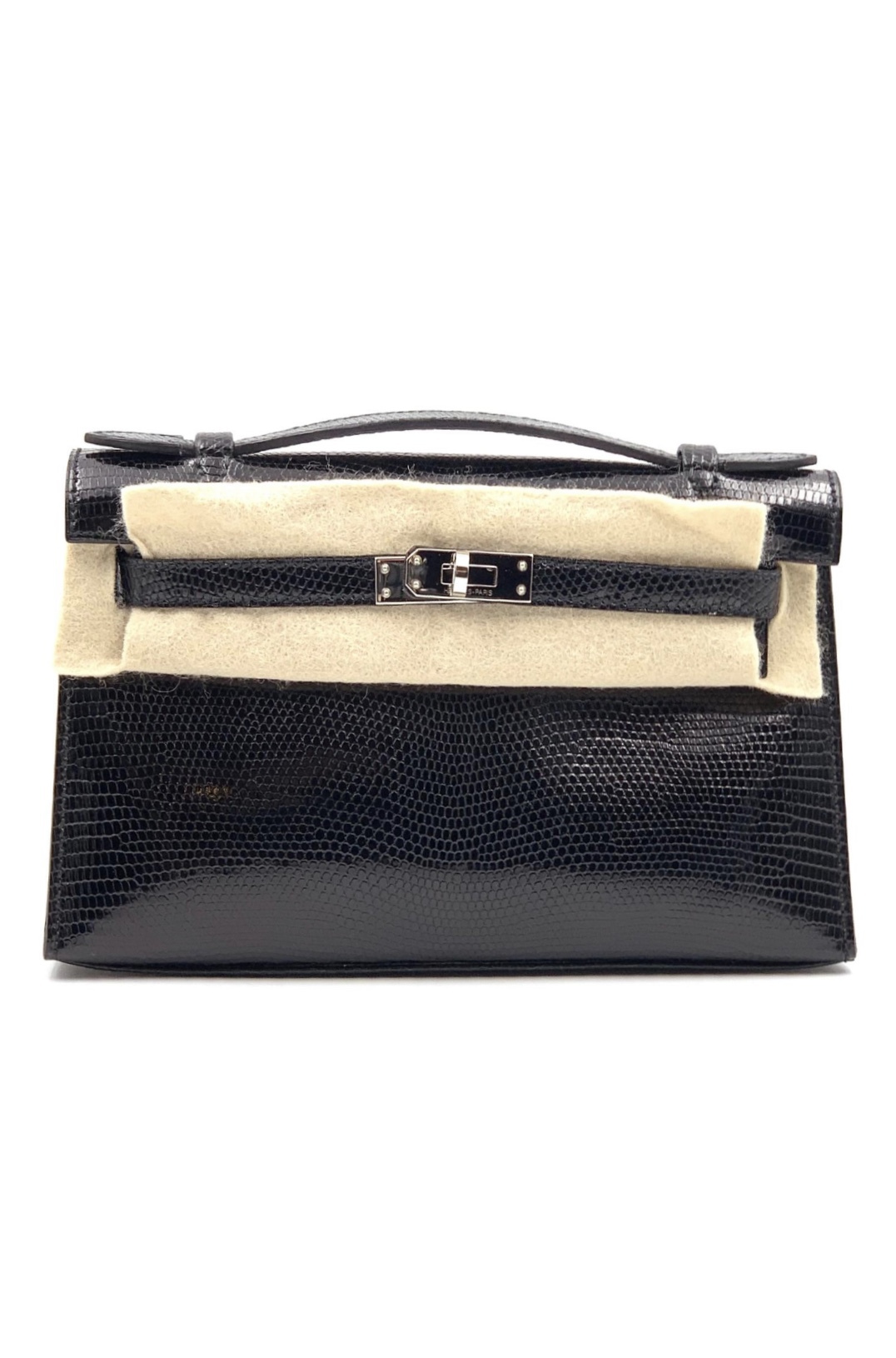 Hermes Kelly Pochette Noir Black Lézard Lizard Palladium Hardware #J -  Vendome Monte Carlo